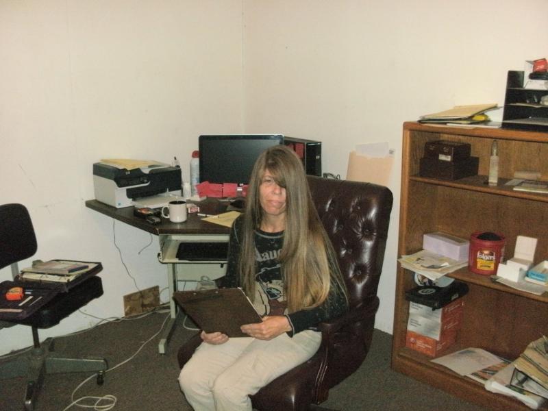 Jenna working in the office